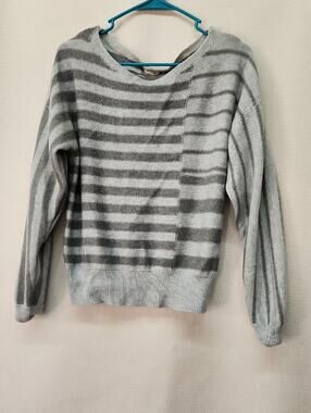 Light Gray Striped Crewneck Sweater - Casual Women's Knit